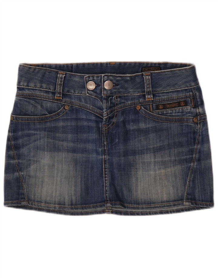 Herrlicher Mini saia jeans feminina cintura baixa W29 algodão azul médio