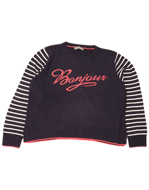Suéter feminino Oasis com gola redonda e gola redonda, tamanho grande, listrado azul marinho, Reino Unido 16