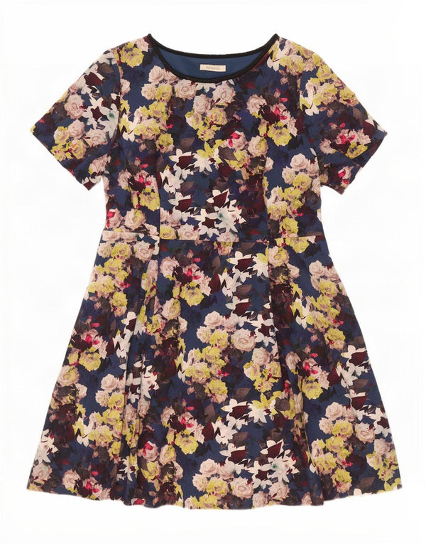 Vestido feminino Monsoon A-Line UK 18 XL azul floral algodão