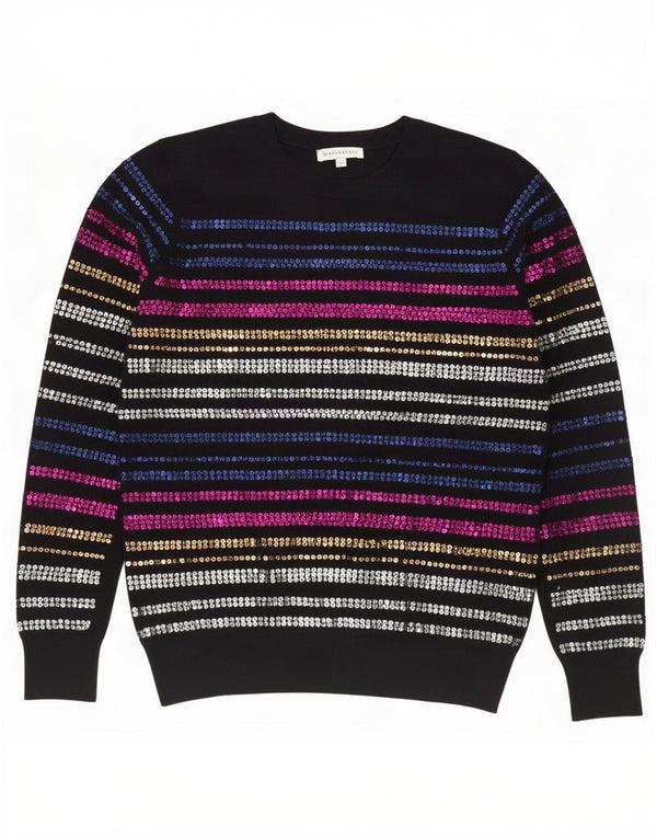 Suéter feminino Warehouse com gola redonda e viscose listrada preta pequena Reino Unido 10