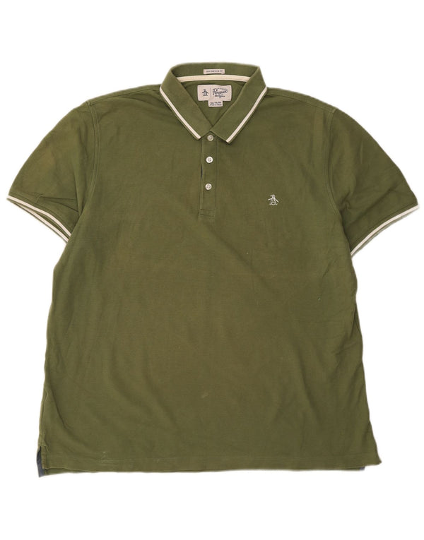 Camisa polo masculina Penguin Heritage Slim Fit XL de algodão cáqui