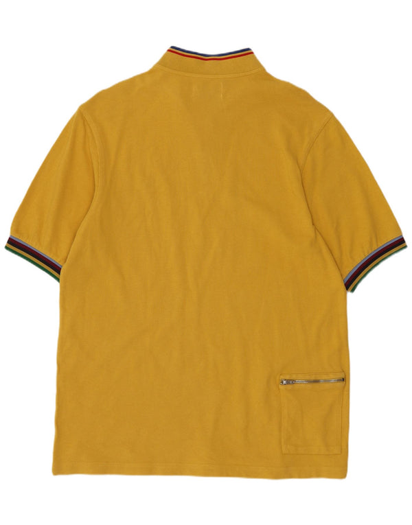 Camiseta masculina Fred Perry Bradley Wiggins com zíper e gola XL listrada amarela