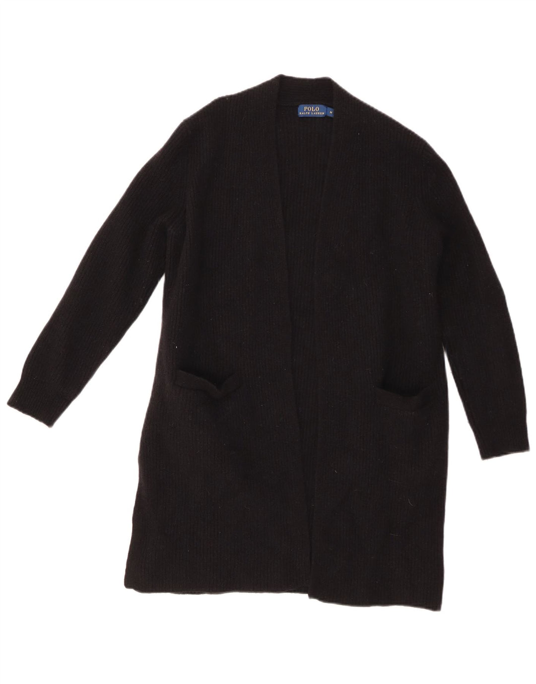 Suéter cardigã feminino aberto com palangre POLO RALPH LAUREN Reino Unido 12 médio preto