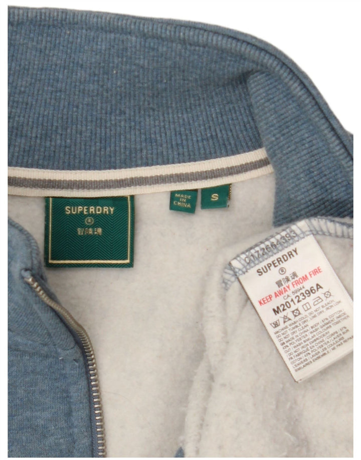 Suéter Superdry masculino com zíper e gola pequena azul algodão