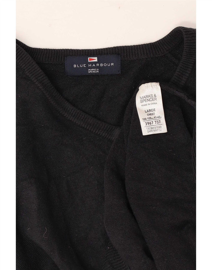 Suéter masculino Marks & Spencer Blue Harbor com decote em V grande acrílico marinho