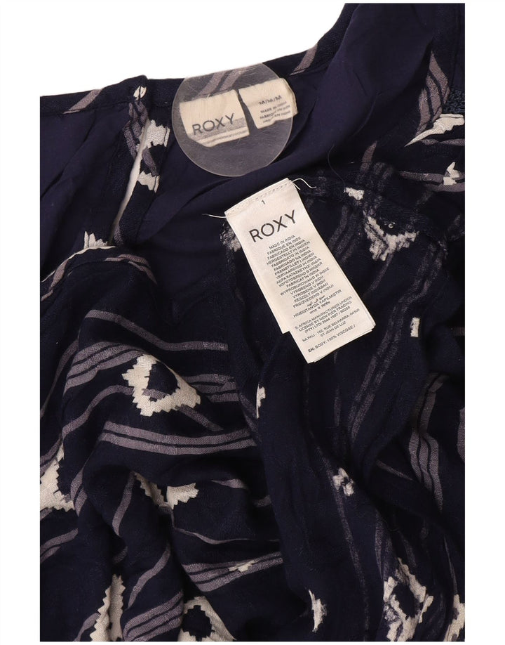 Blusa feminina Roxy de manga 3/4 Reino Unido 12 viscose geométrica azul marinho médio