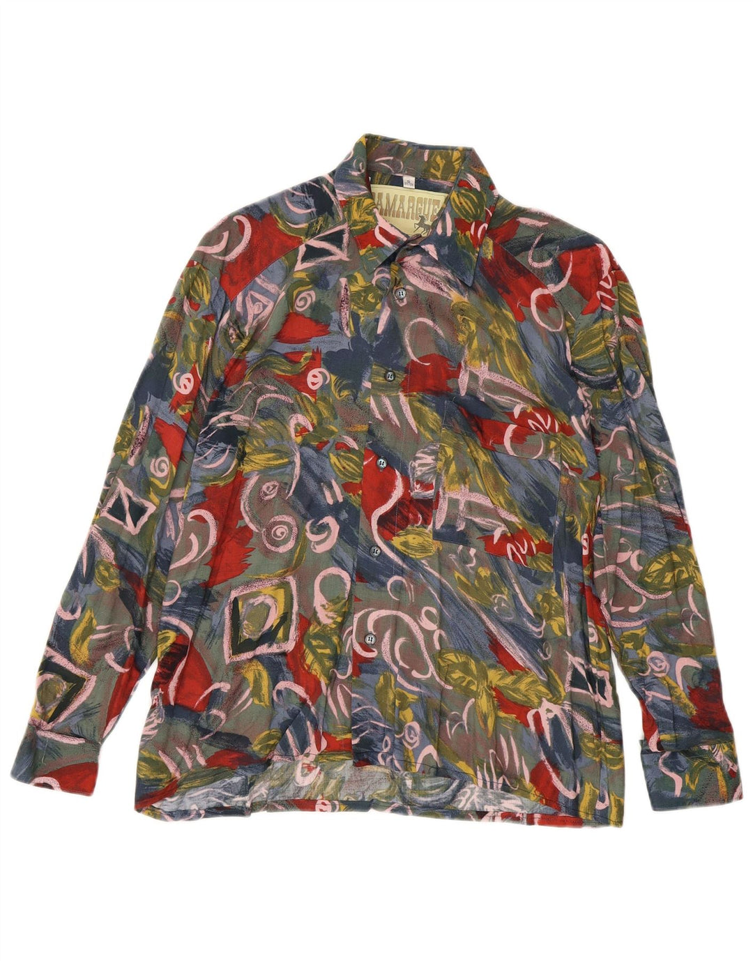 Camisa masculina com estampa abstrata Camargue tamanho 37/38 pequena viscose multicolorida
