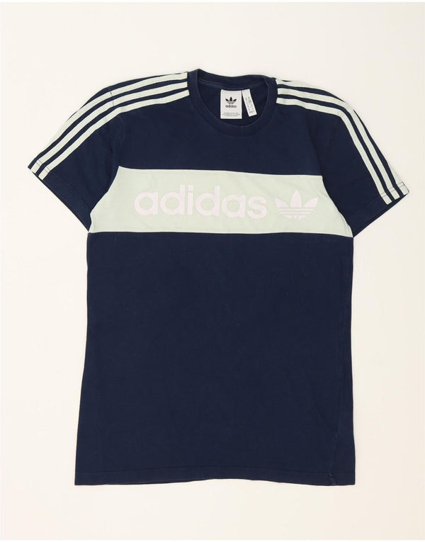 Adidas Mens Graphic T-Shirt Top Medium Navy Blue Colourblock Cotton