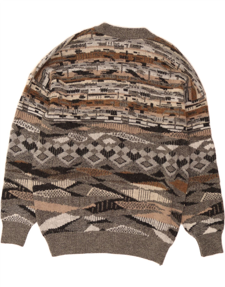 KAPART Mens V-Neck Jumper Sweater EU 54 XL Grey Geometric Wool Vintage Kapart and Second-Hand Kapart from Messina Hembry 