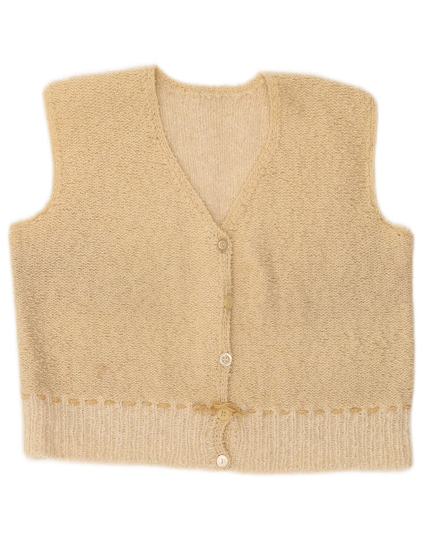 Suéter cardigã feminino vintage sem mangas UK 4 XS bege