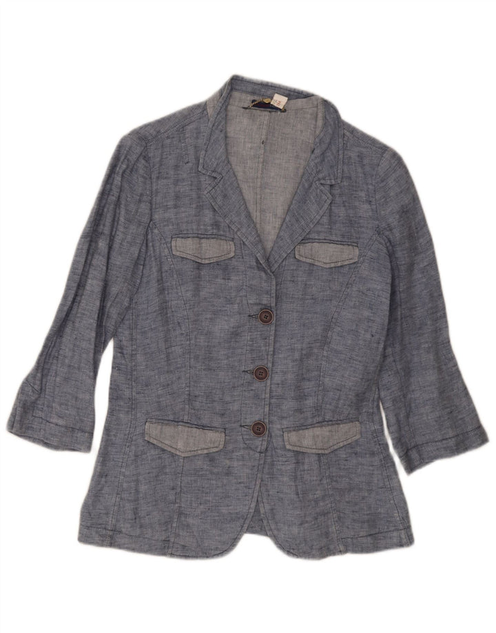 Trussardi Jeans Jaqueta blazer feminina com 3 botões jeans Reino Unido 10 pequena azul
