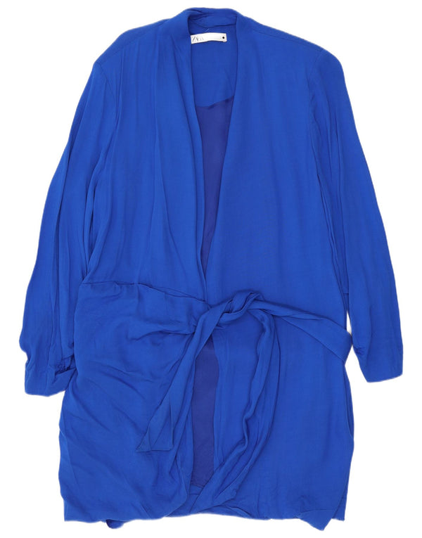 Top cardigã feminino Zara Longline UK 20 2XL azul viscose