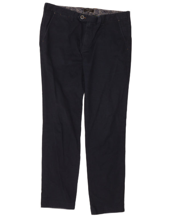 Calça masculina reta Ted Baker W34 L31 algodão geométrico azul marinho
