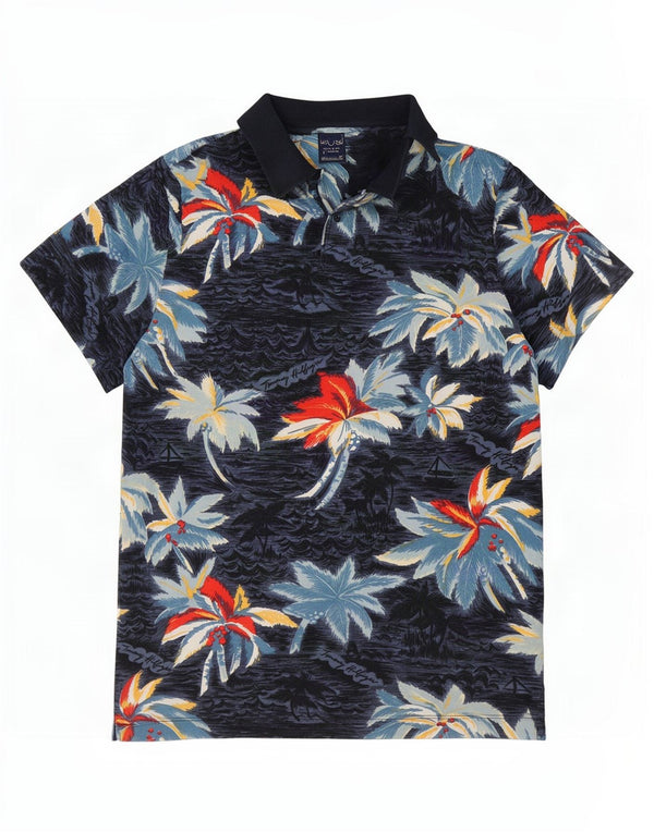 Tommy Hilfiger Mens Hawaiian Slim Fit Polo Shirt Medium Navy Blue Floral