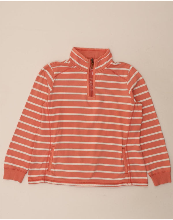 Suéter feminino Fat Face com gola e zíper Reino Unido 18 XL algodão listrado rosa