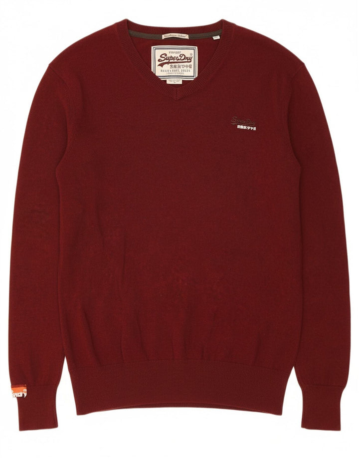 Suéter masculino SUPERDRY com decote em V, algodão marrom médio