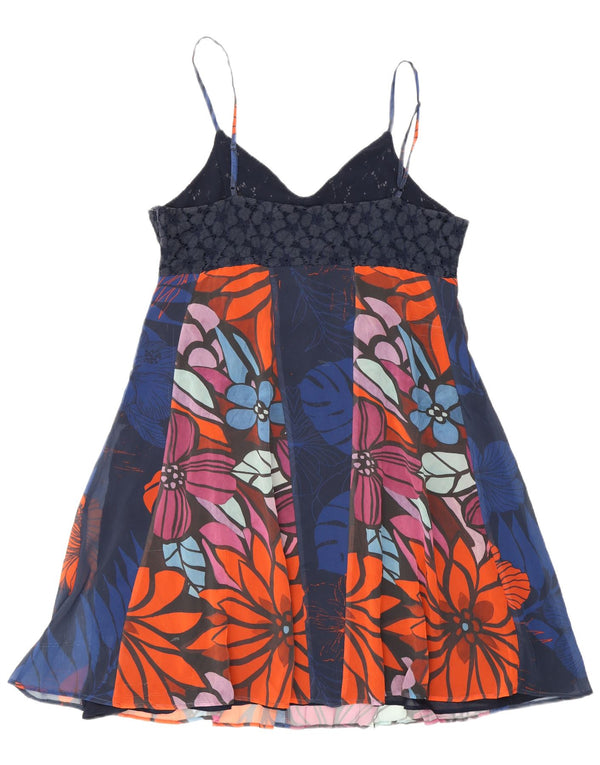 Vestido de verão feminino Desigual EU 42 grande azul marinho floral poliéster boêmio
