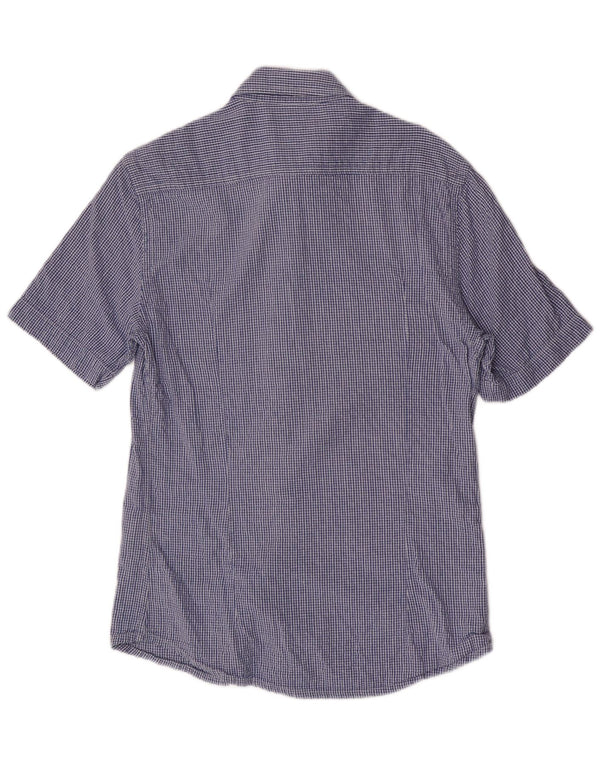 Camisa masculina Kappa manga curta regular fit pequena azul xadrez algodão