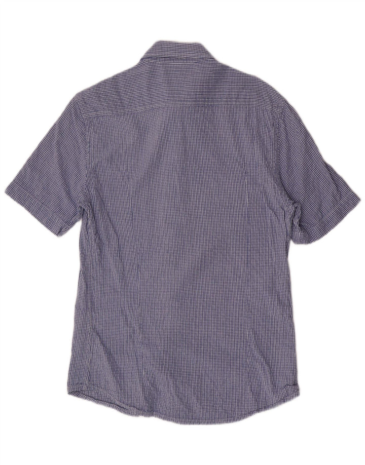Camisa masculina Kappa manga curta regular fit pequena azul xadrez algodão