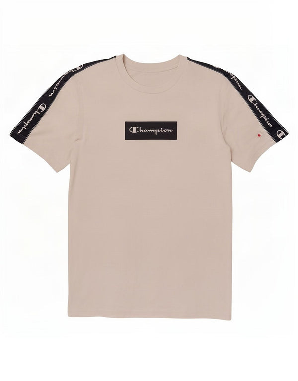 Camiseta masculina com estampa gráfica Champion, algodão colorblock branco médio