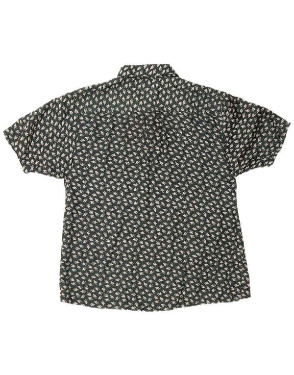 Camisa masculina vintage de manga curta grande seda floral verde