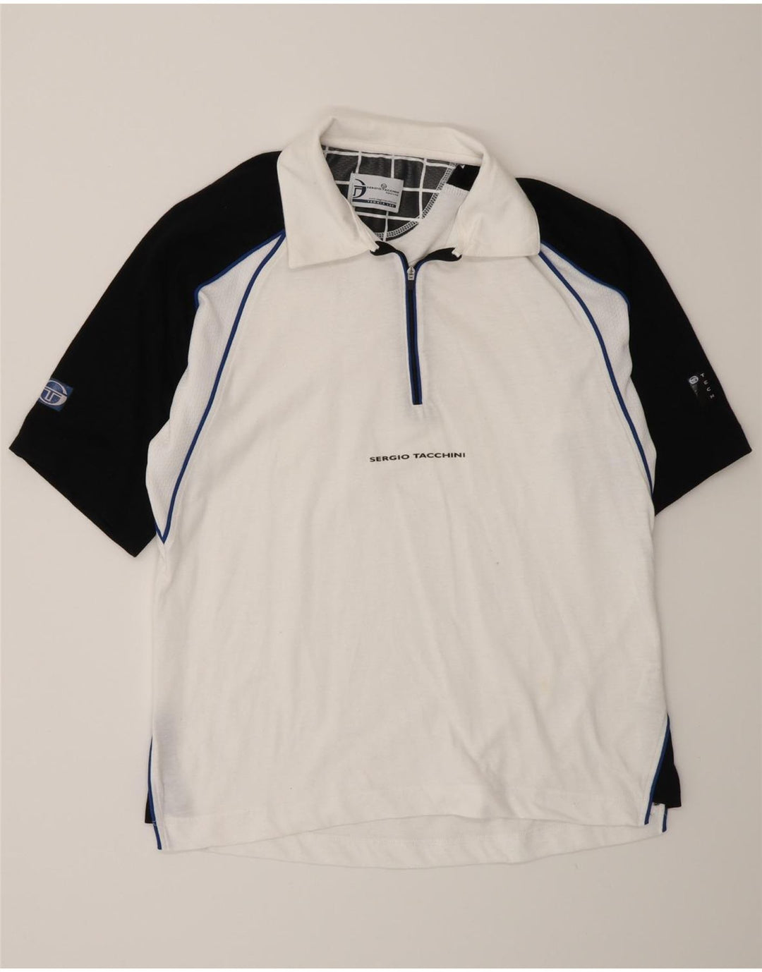Camisa polo masculina Sergio Tacchini pequena branca de algodão colorblock