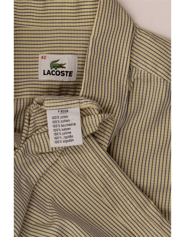 Lacoste Camisa masculina de manga curta tamanho 42 grande algodão xadrez amarelo