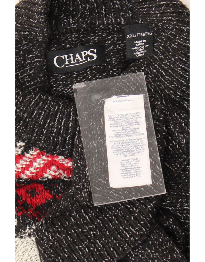 Suéter masculino CHAPS com decote em botão 2XL cinza Fair Isle algodão