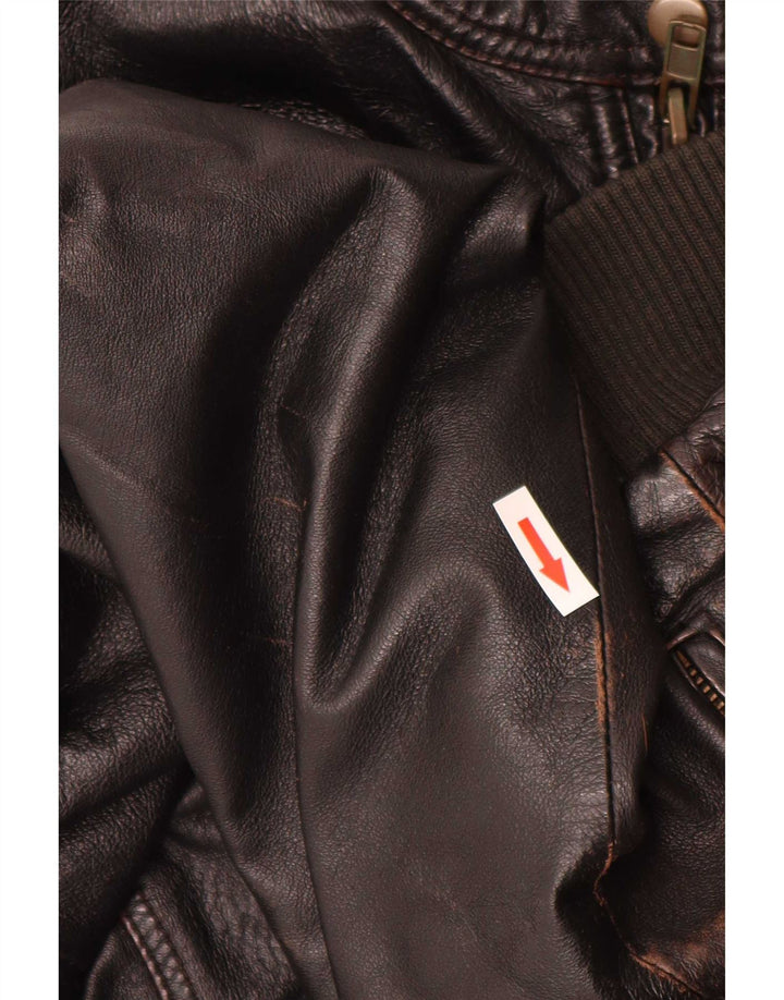 Jaqueta bomber de couro masculina vintage IT 52 XL marrom retrô