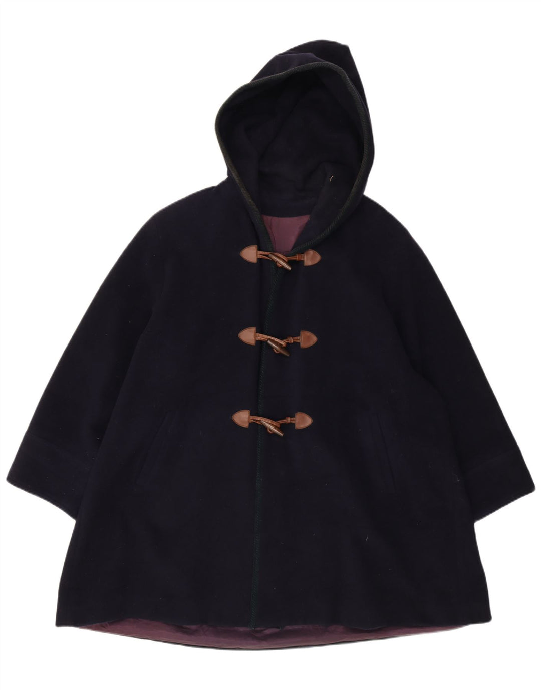 Casaco Duffle Feminino Vintage com Capuz Oversized IT 42 Lã Azul Marinho Médio