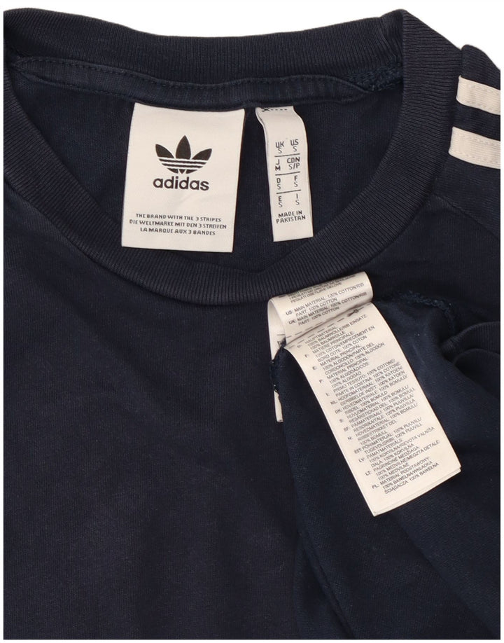 Adidas Mens Camiseta Top Pequeno Algodão Azul Marinho