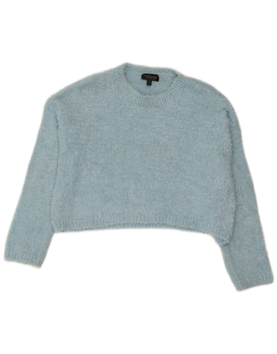 Topshop Suéter feminino cropped com gola redonda Reino Unido 12 poliéster azul médio