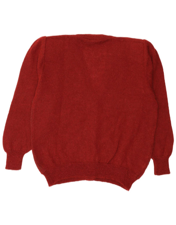 Suéter cardigã feminino vintage IT 50 XL Borgonha Floral Mohair