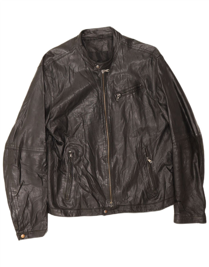 Jaqueta bomber de couro vintage feminina Reino Unido 14 grande couro preto