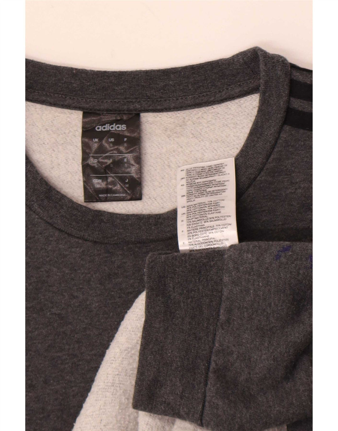 Adidas Mens Moletom Jumper Pequeno Algodão Cinza