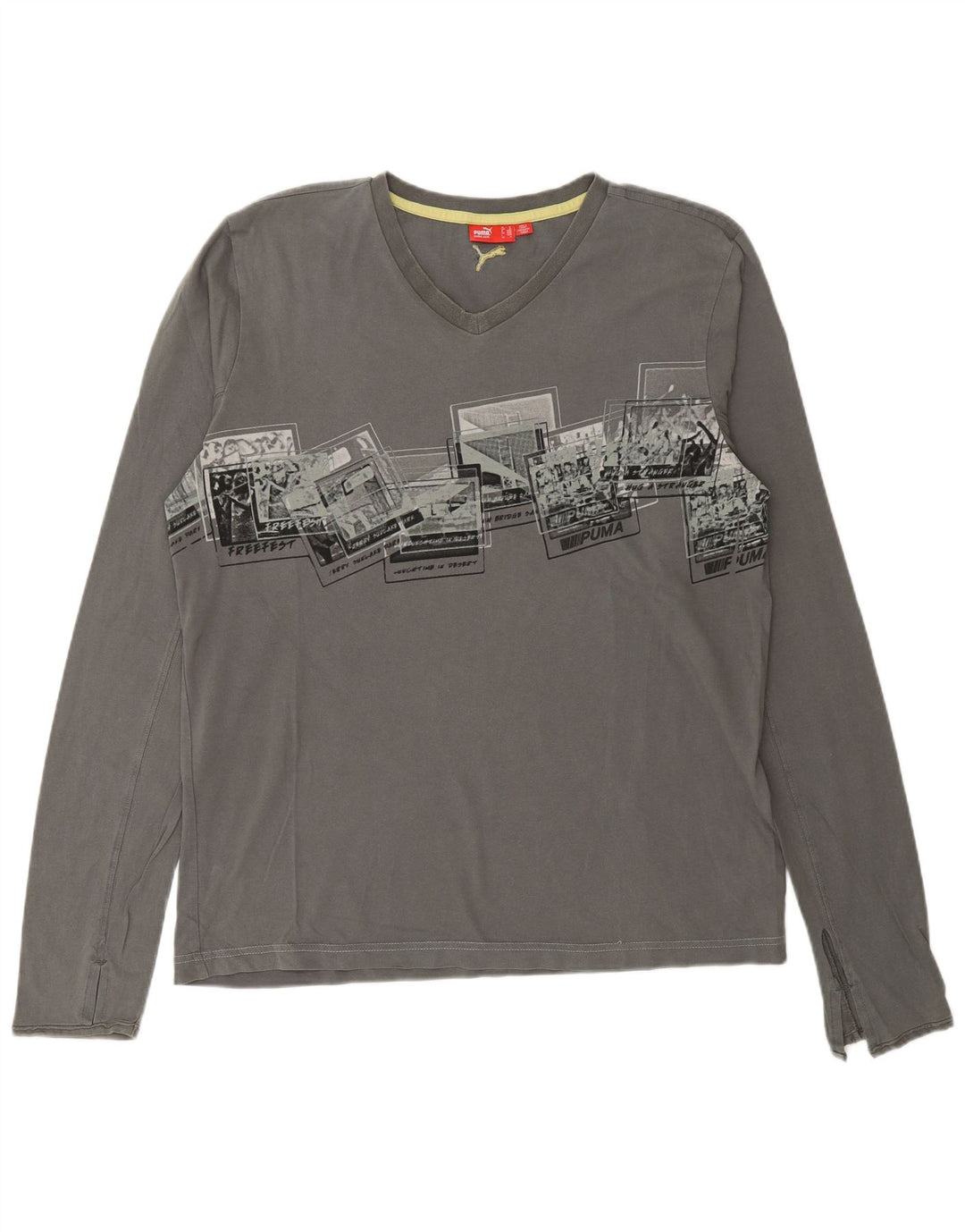 PUMA Mens Graphic Top Manga Longa Cinza Médio