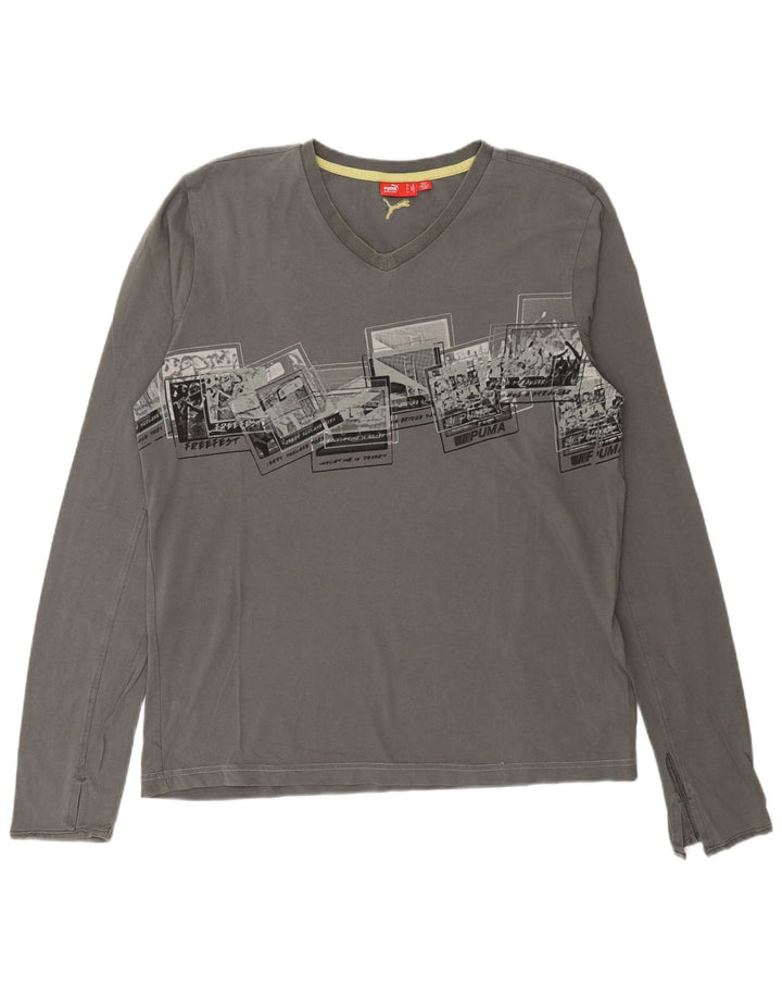 PUMA Mens Graphic Top Manga Longa Cinza Médio