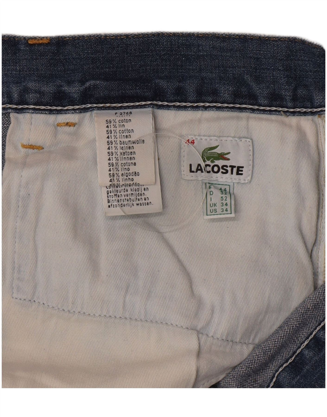 Shorts jeans masculinos Lacoste tamanho 44 grande W34 algodão azul