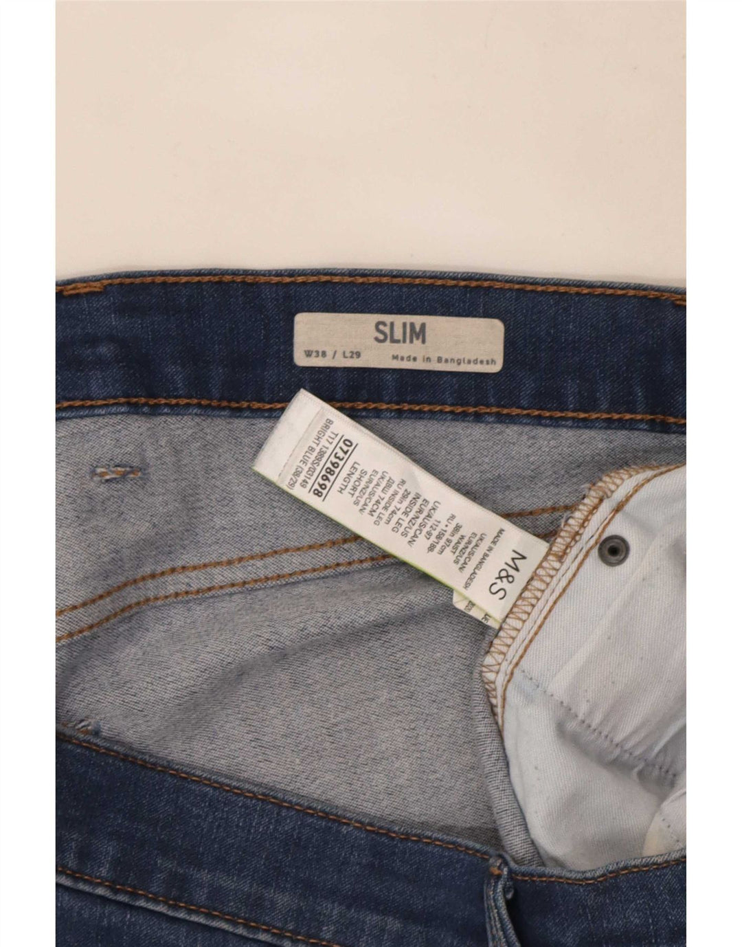 Marks & Spencer Mens Slim Jeans W38 L29 Azul Algodão