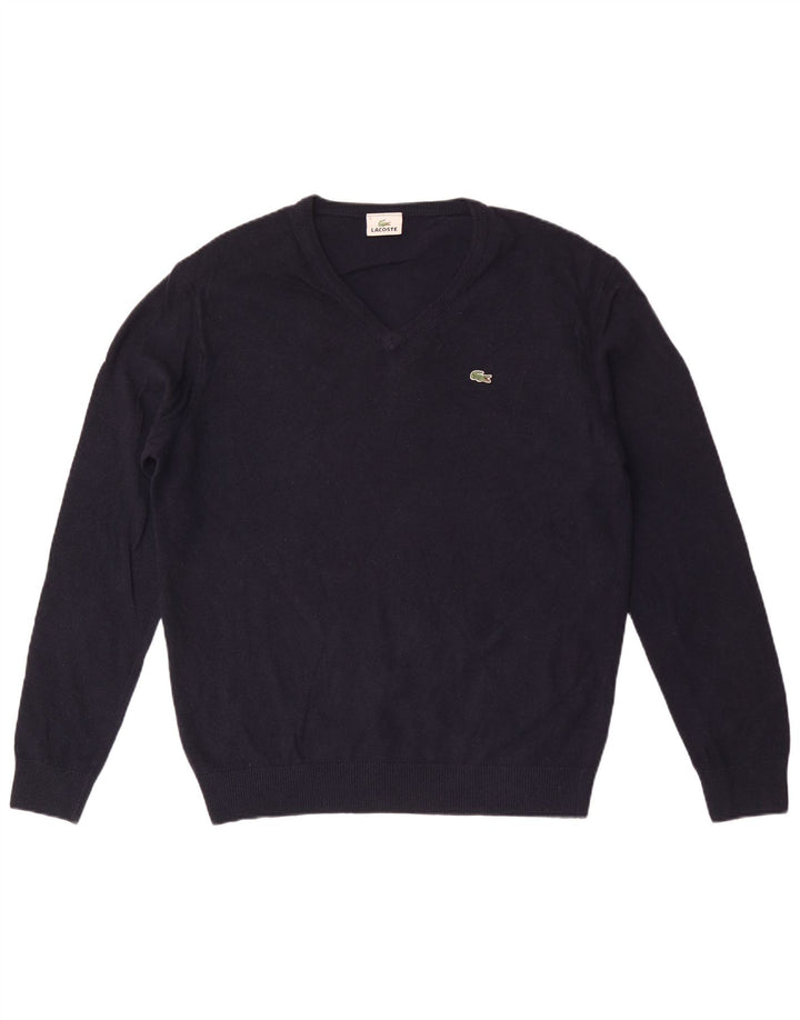 Suéter masculino Lacoste com decote em V tamanho 5 grande lã azul marinho