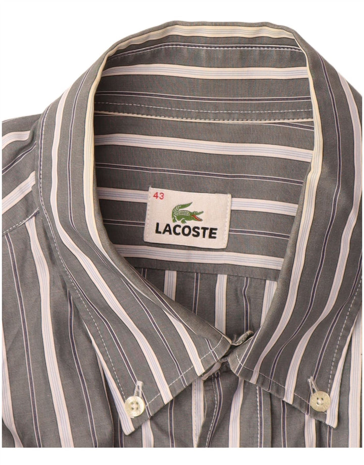 Camisa masculina LACOSTE tamanho 43 grande algodão listrado cinza