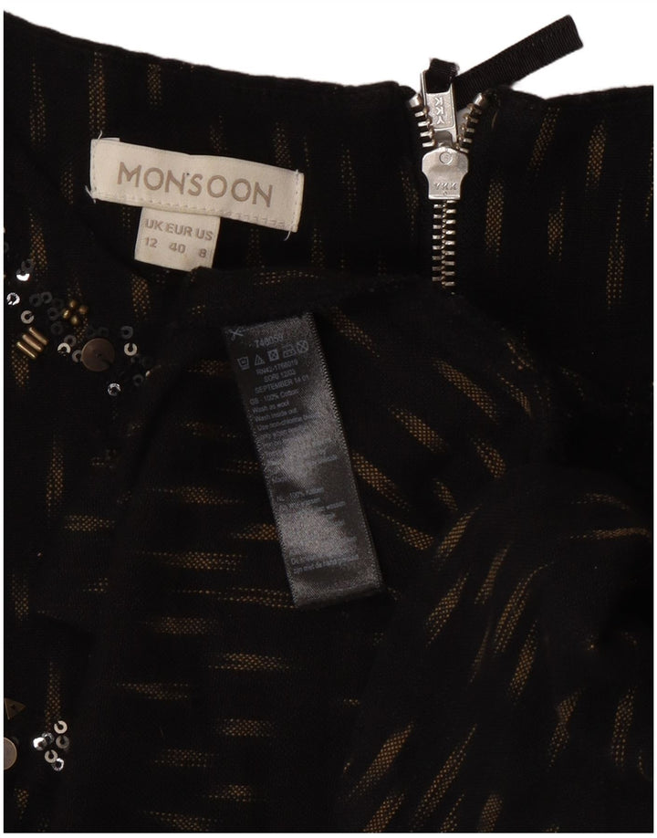 Vestido feminino Monsoon Shift UK 12 algodão manchado preto médio