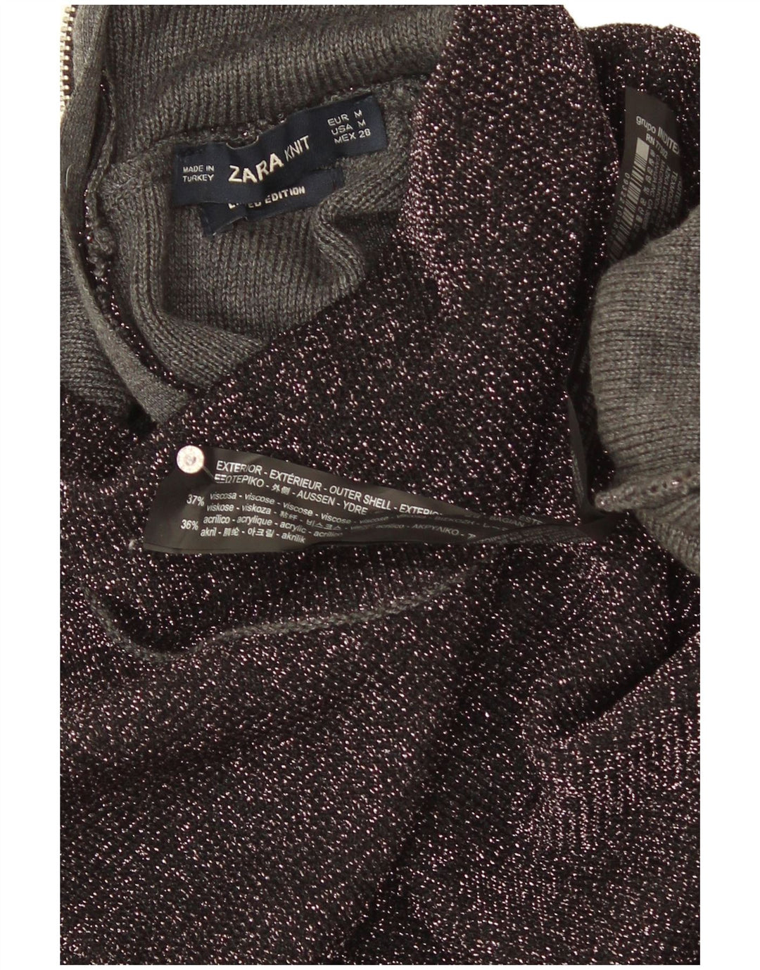 Suéter feminino Zara com gola tartaruga Reino Unido 12 viscose manchada preta média