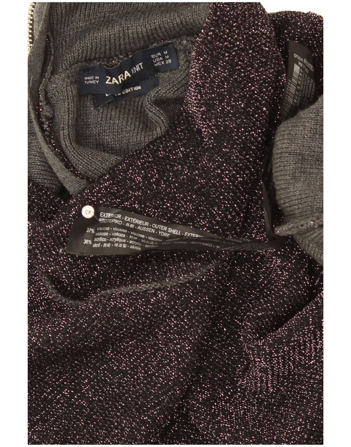 Suéter feminino Zara com gola tartaruga Reino Unido 12 viscose manchada preta média