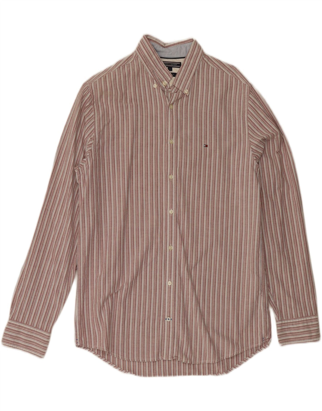 Camisa masculina Tommy Hilfiger grande listrada vermelha de algodão