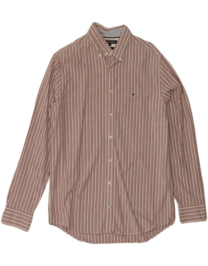 Camisa masculina Tommy Hilfiger grande listrada vermelha de algodão