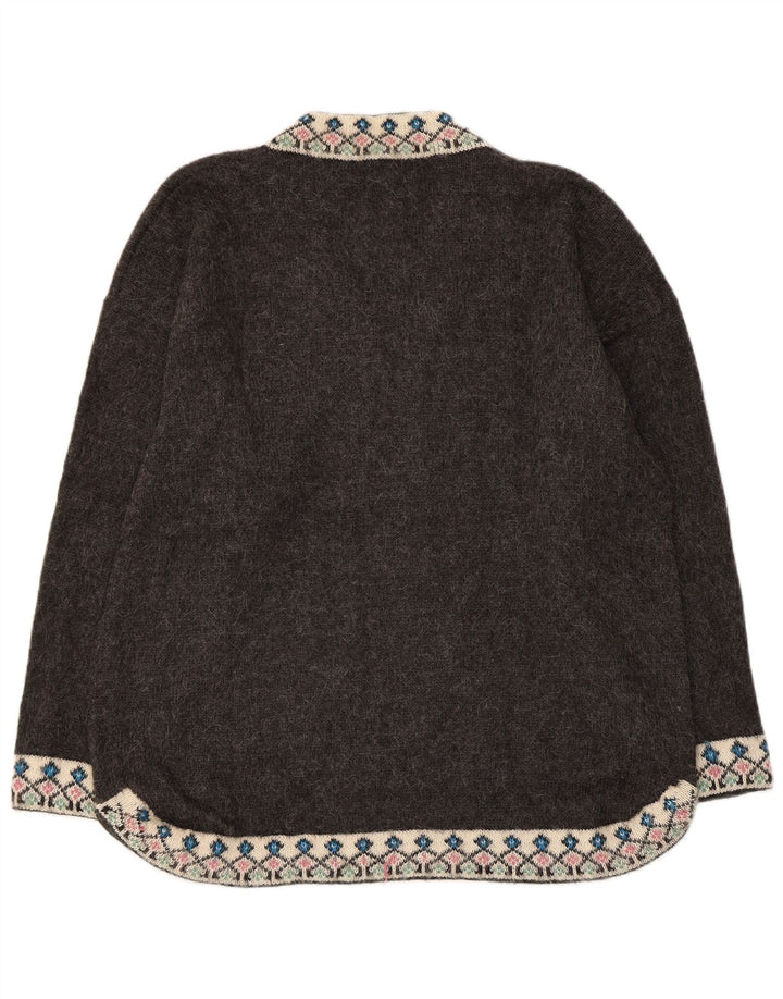 Suéter feminino VINTAGE com decote em V grande UK 18 XL cinza Fair Isle