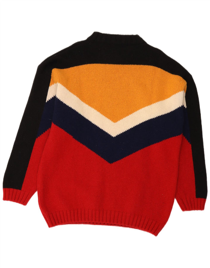 Suéter masculino vintage com decote em V grande lã colorblock multicolorida