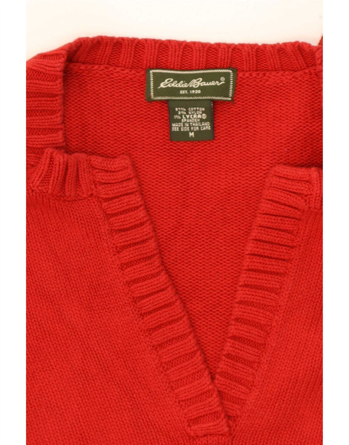 Suéter feminino Eddie Bauer com decote em V Reino Unido 12 algodão vermelho médio
