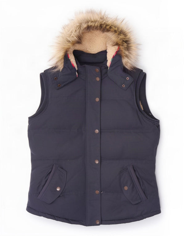 Colete acolchoado com capuz feminino Fat Face Sherpa UK 12 poliéster azul marinho médio